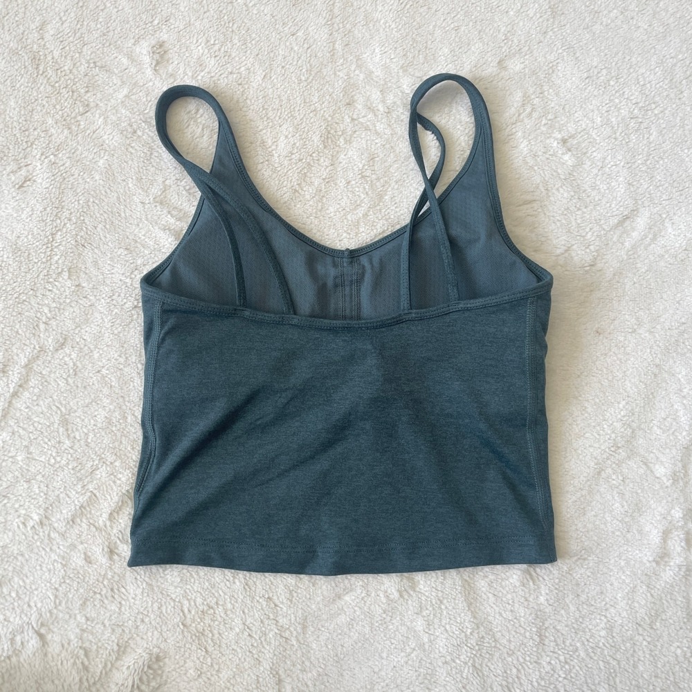 Vuori Halo Performance Cropped Top Heathered Teal Green V-Neck Built-in Bra XS - Picture 7 of 9